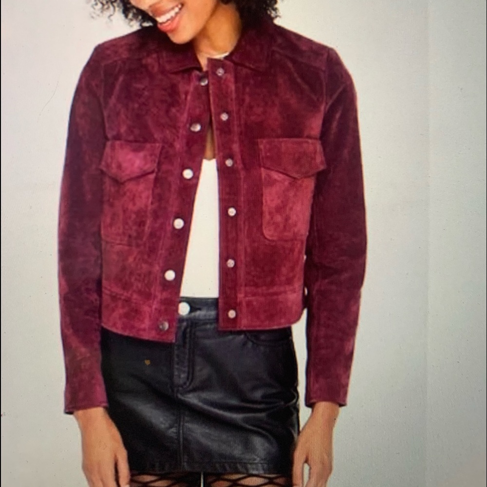 NWT Kimchi Blue red wine leather jacket  M stained
